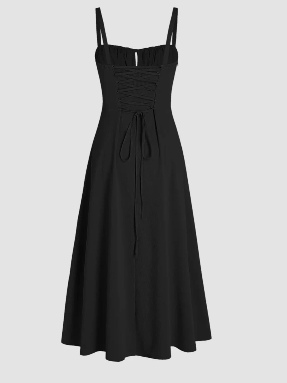 NWT Cider Square Neck Tie Corset Ruffle Split Cami Maxi Black Dress in S - Picture 5 of 9